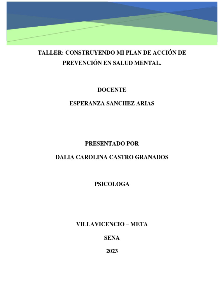 Plan de Acción en Salud Mental | PDF | Las emociones | Aprendizaje