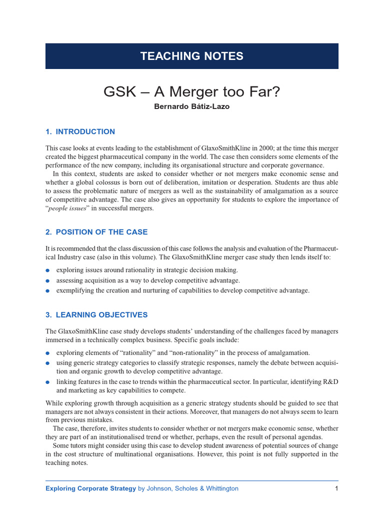 GSK Merger: Strategic Insights and Challenges | PDF | Mergers And ...