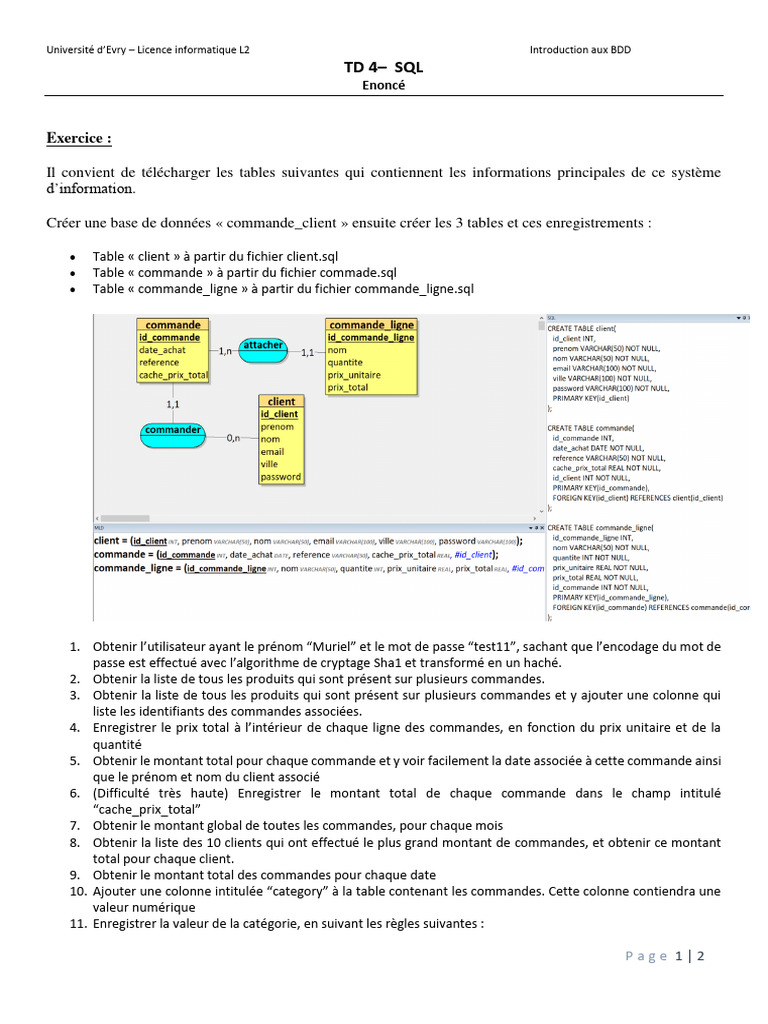 Exercice SQL : Gestion des commandes BDD | PDF | Bases de données | SQL
