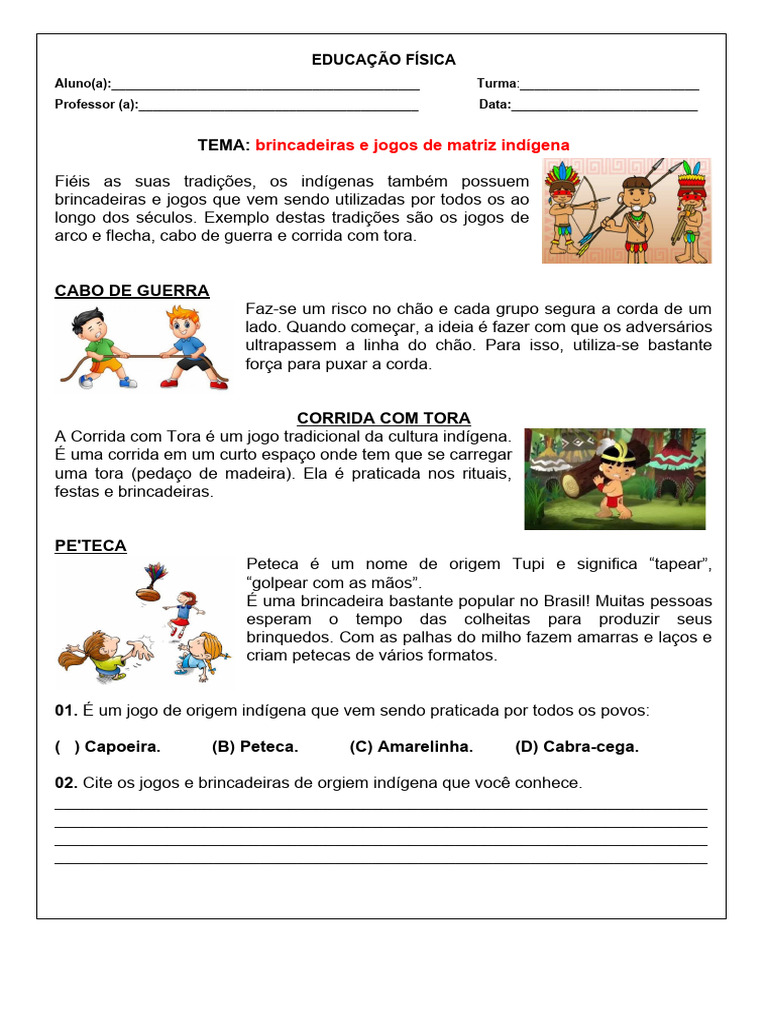 3 º Jogos e Brincadeiras - INDIGENA | PDF