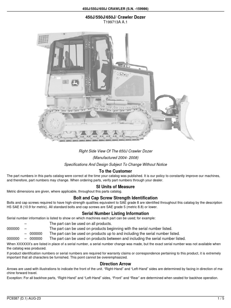450J 550J and 650J Crawler Dozers S N 159986 Introduction | PDF | Screw ...
