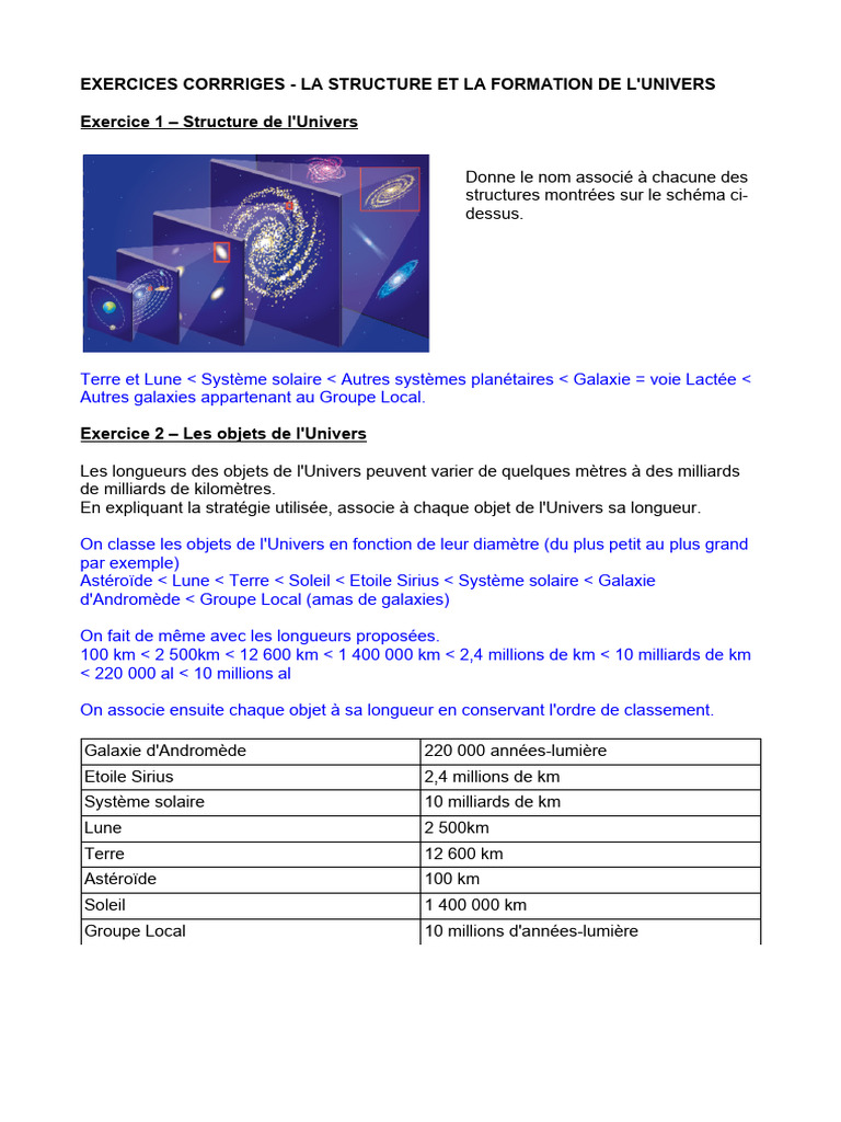 Exercices sur la structure de l'univers | PDF