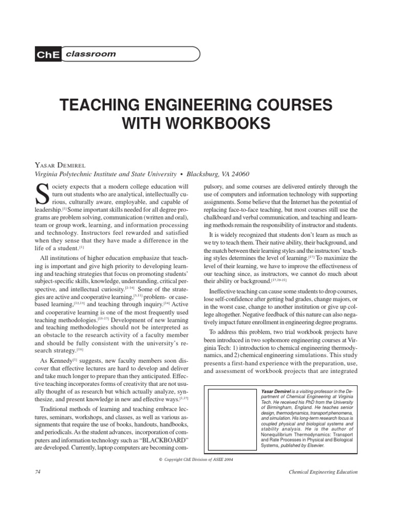 Teaching Engineering by Workbooks Learning Styles Lecture
