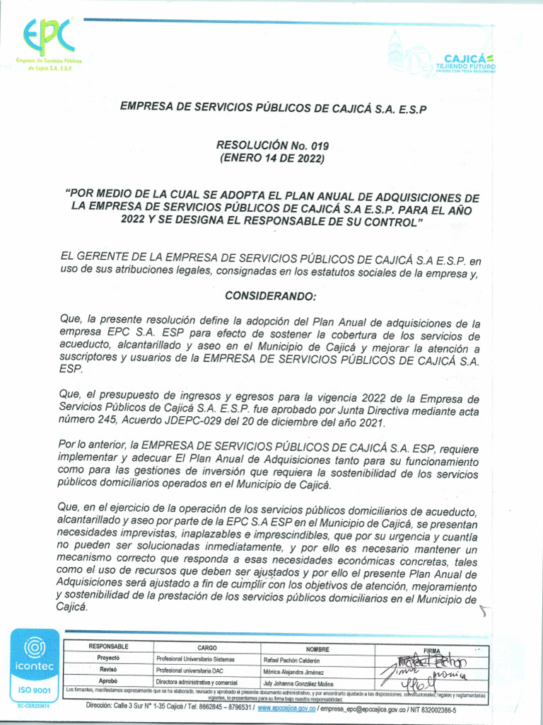 Resolucion 019 PAA 2022 | PDF