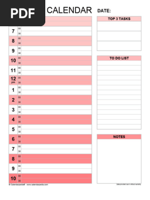 Hourly Calendar Portrait Graded Red