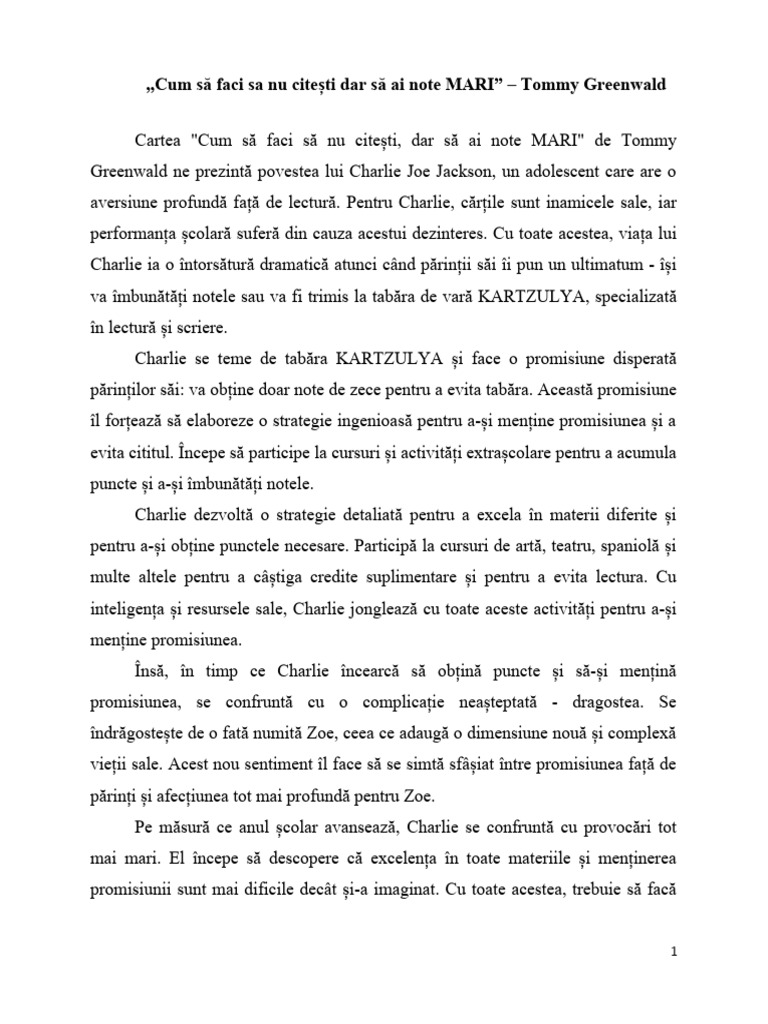 ,,cum Să Faci Sa Nu Citești Dar Să Ai Note MARI" - Tommy Greenwald | PDF