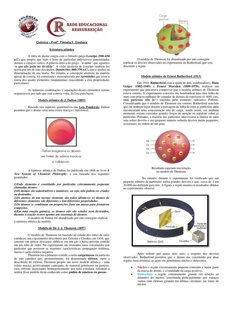 Modelos Atômicos Pdf átomos Elétron