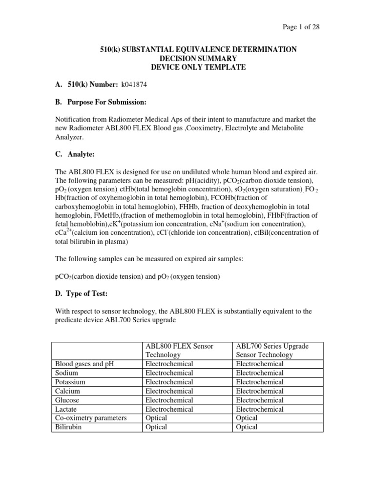 510 k substantial equivalence determination decision summary device