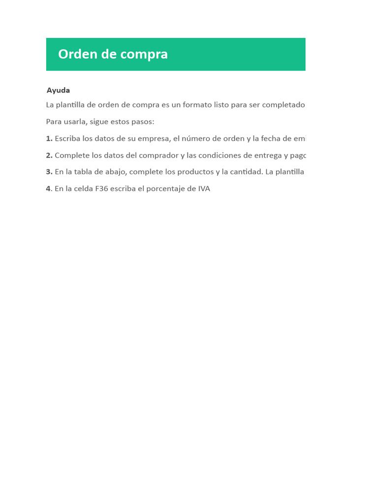 Plantilla de Orden de Compra en Excel | PDF