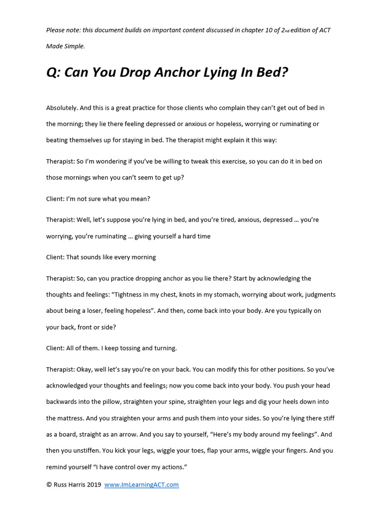 How To Drop Anchor in Bed ACT Made Simple Extra Bits Chapter 10 PDF