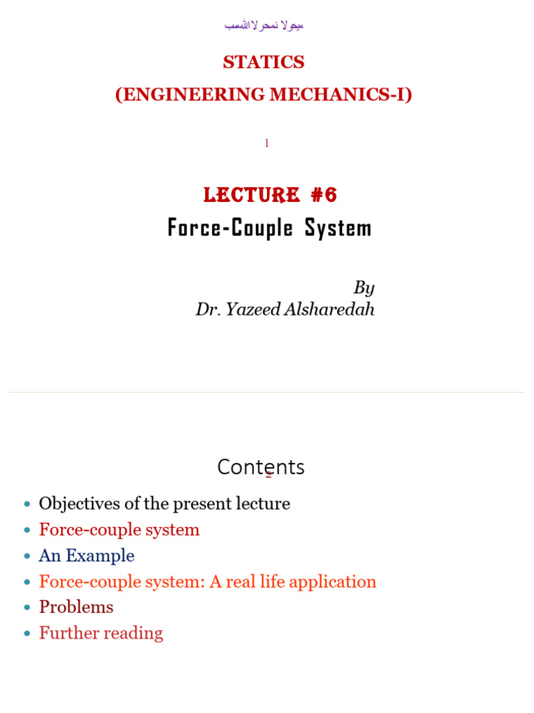 GE 201-Lecture-6 (Force-Couple System) | PDF | Science & Mathematics
