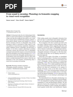 From sound to meaning- Phonology-to-Semantics mapping in visual word recognition