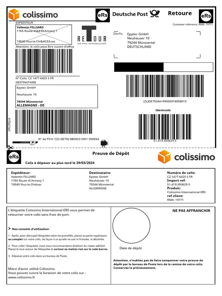 Étiquette de Retour Colissimo International | PDF