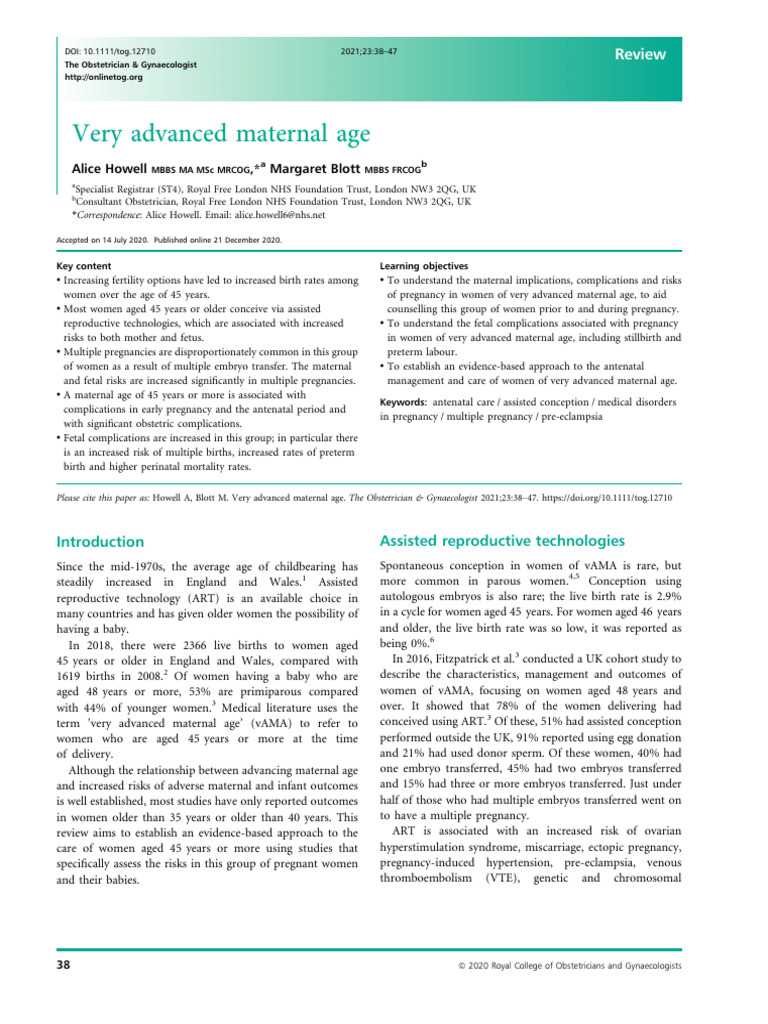Risks of Very Advanced Maternal Age | PDF | Pregnancy | Miscarriage