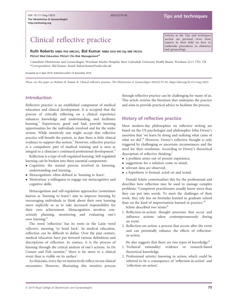 Enhancing Clinical Practice Through Reflection | PDF | Metacognition ...