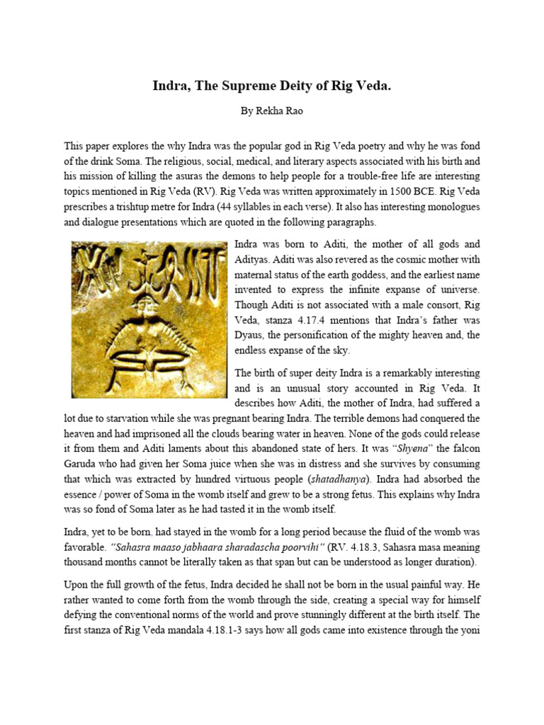 Indra: Supreme Deity of Rig Veda | PDF | Vedas | Hindu Mythology