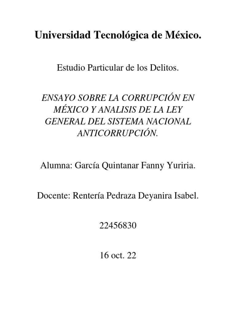 Ensayo Sobre La Corrupción en México y Analisis de La Ley General Del ...