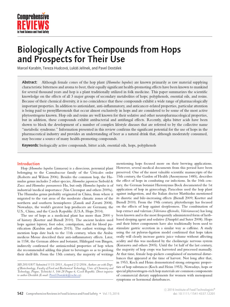 Biologically Active Compounds From Hops and Prospects For Their Use ...
