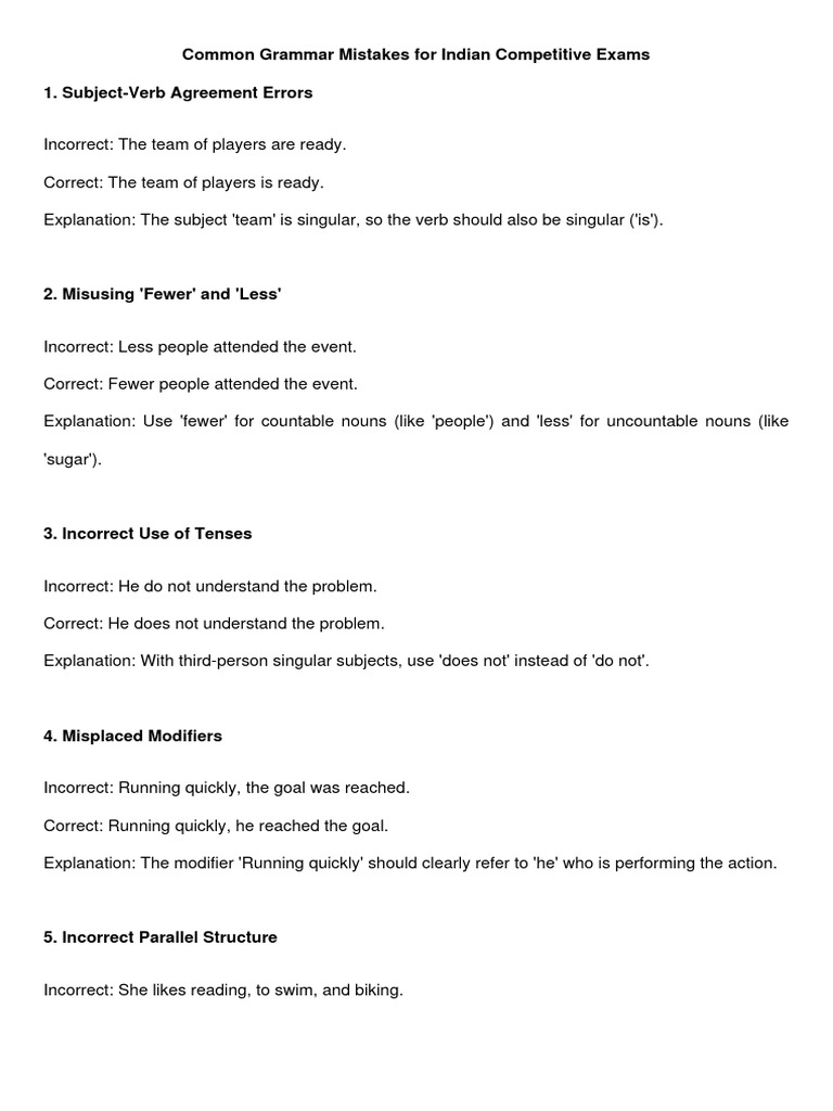 Common Grammar Mistakes Indian Competitive Exams Pdf