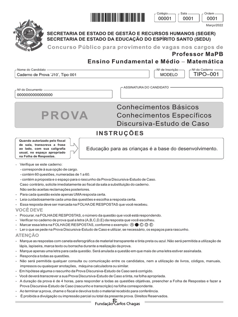 FCC 2022 Sedu Es Professor Mapb Ensino Fundamental e Medio Matematica ...