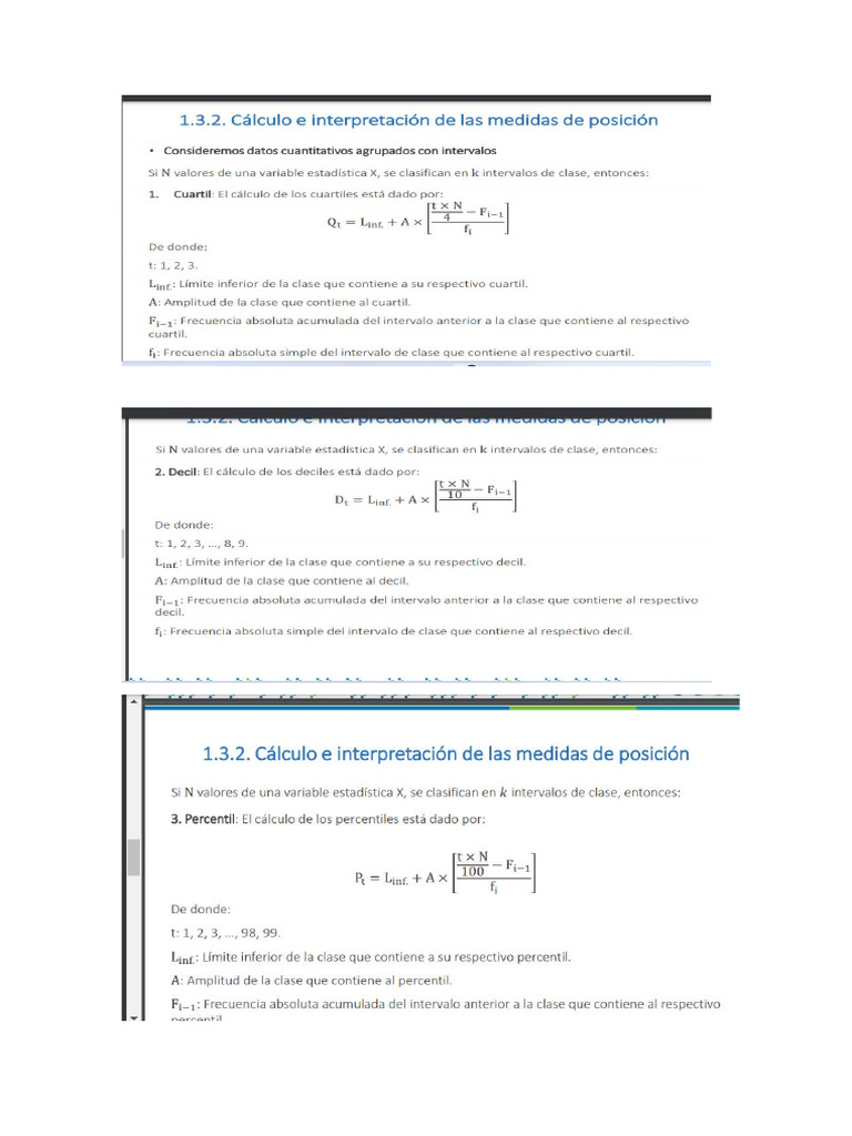 Formulas Decil, Cuartil y Percentil | PDF