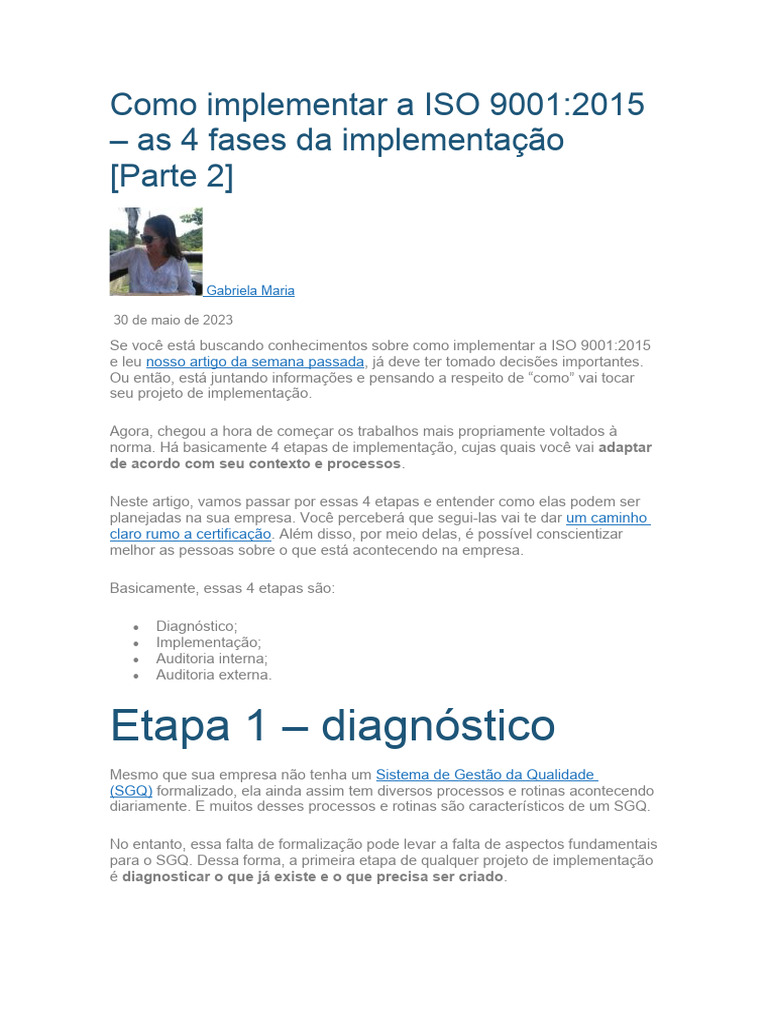 Implementação da ISO 9001:2015 em 4 Etapas | PDF | Qualidade (negócios ...