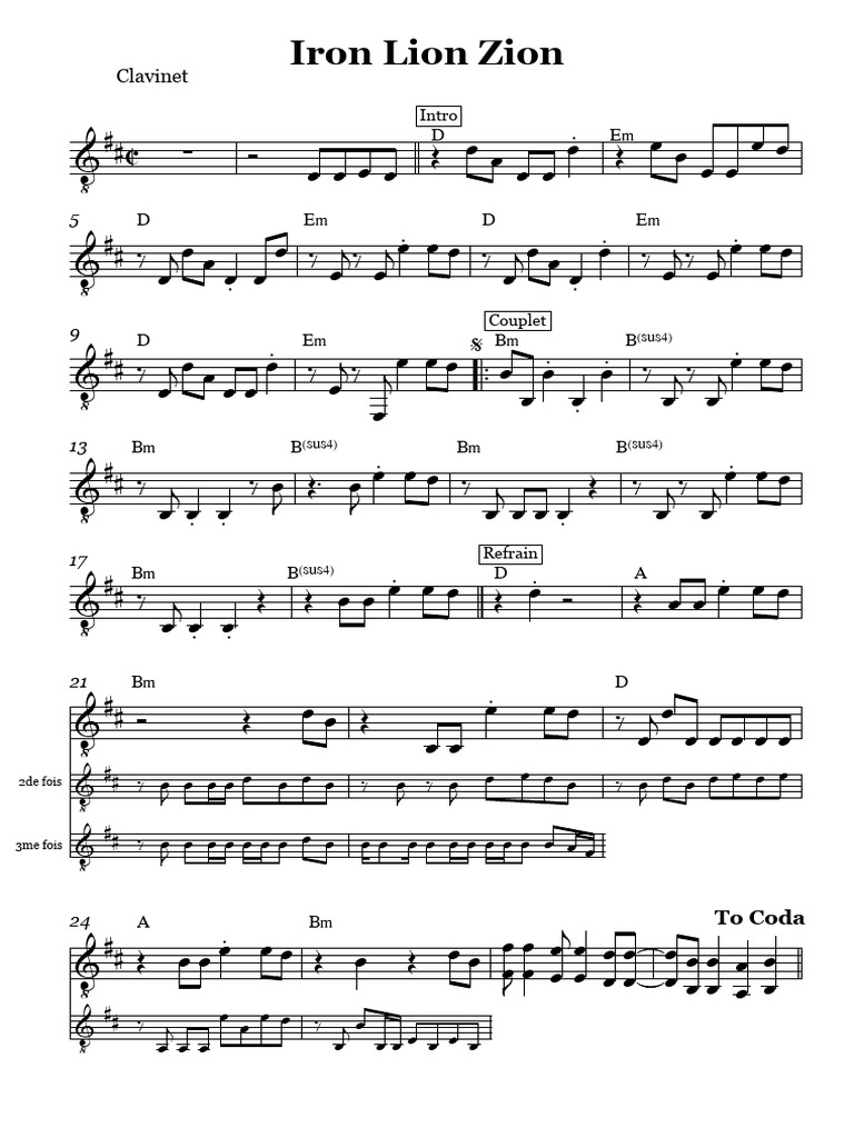 Partition Clavinet : Iron Lion Zion | PDF | Formes musicales ...