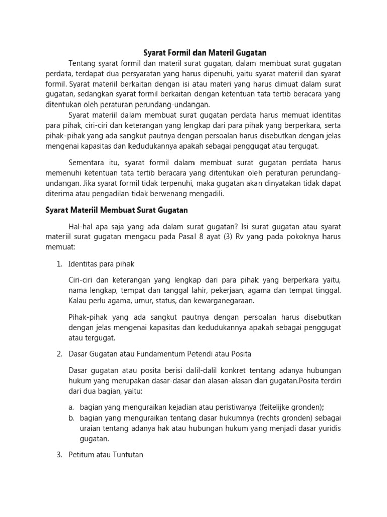 Syarat Formil dan Materil Gugatan Perdata | PDF | Politik | Ilmu Sosial