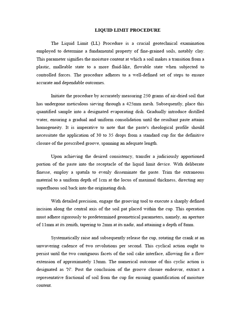 LIQUID LIMIT PROCEDURE PDF Civil Engineering Physical Sciences