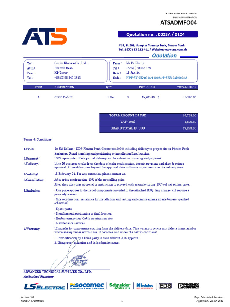 Quotation for CPGS Panel and Components | PDF | Technology & Engineering