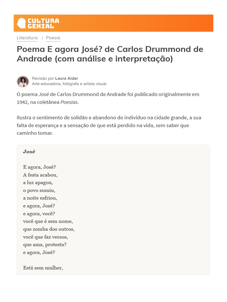 Poema E Agora José de Carlos Drummond de Andrade (Com Análise e ...