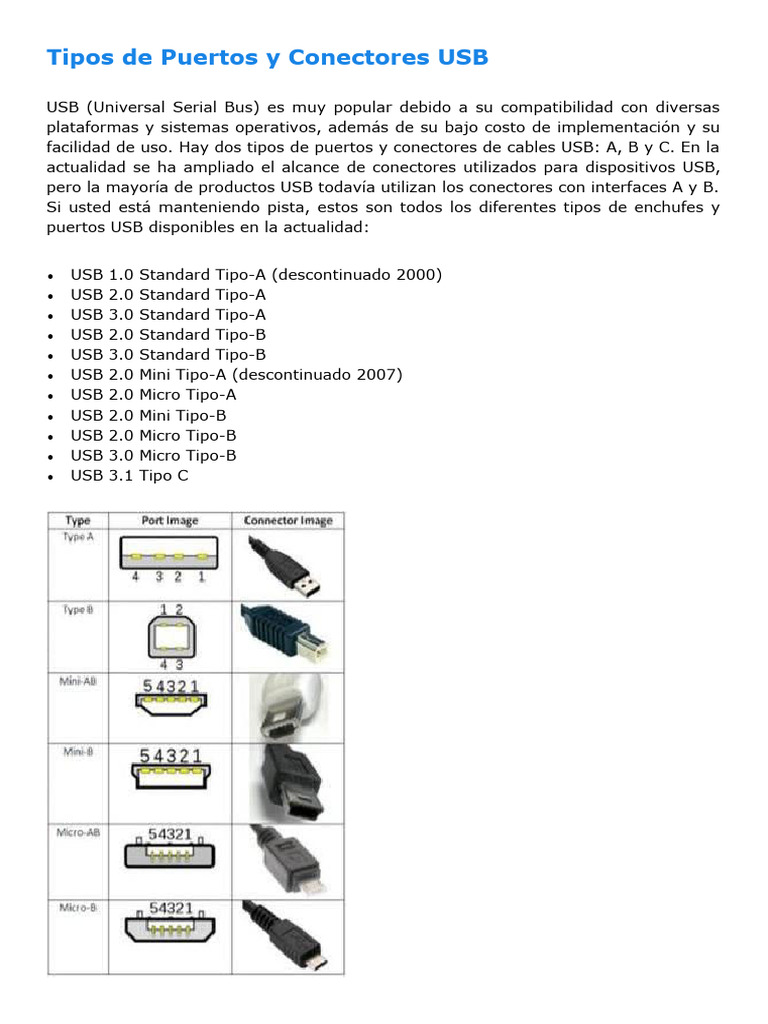 Tipos de Puertos y Conectores USB | PDF | USB | Redes de computadoras 
