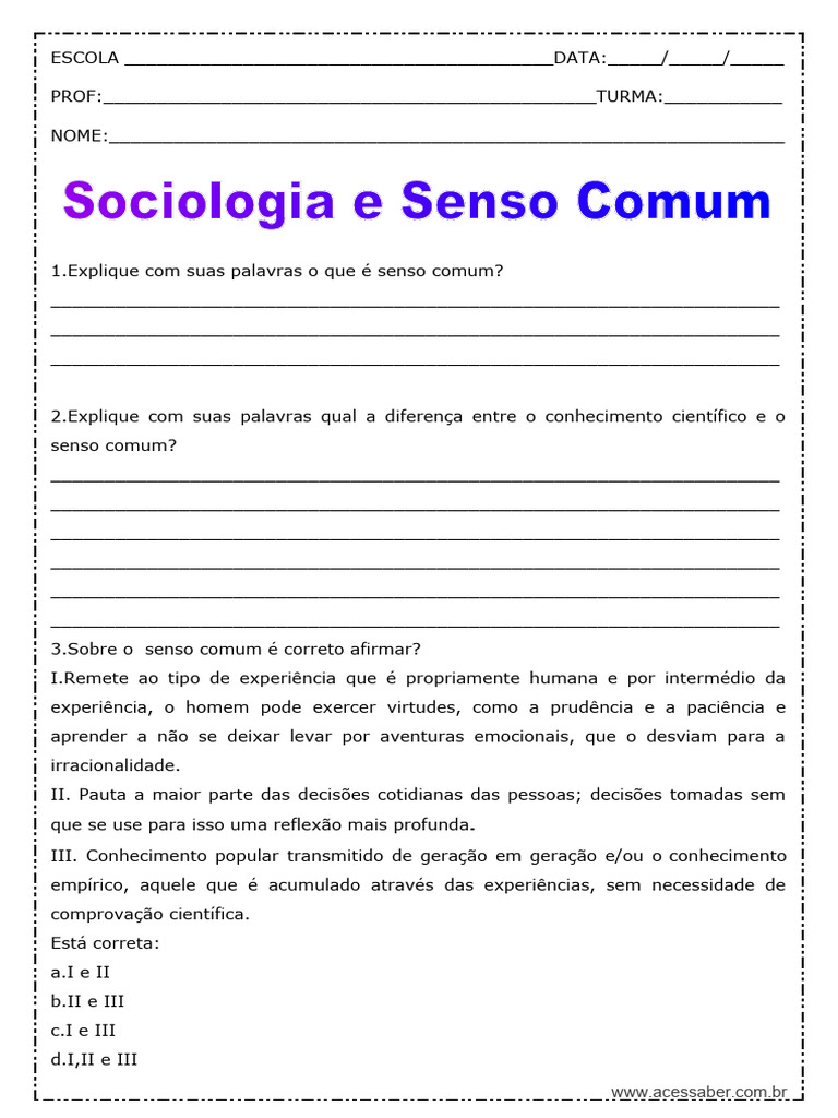 Senso Comum e Conhecimento Científico | PDF | Conhecimento | Bom senso