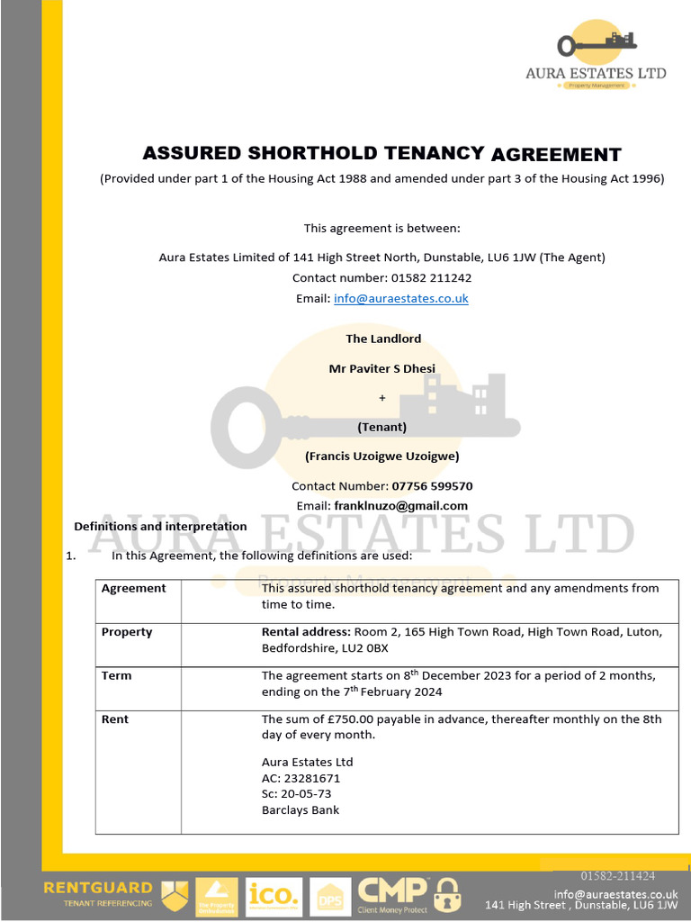 Proff of Address | PDF | Leasehold Estate | Landlord