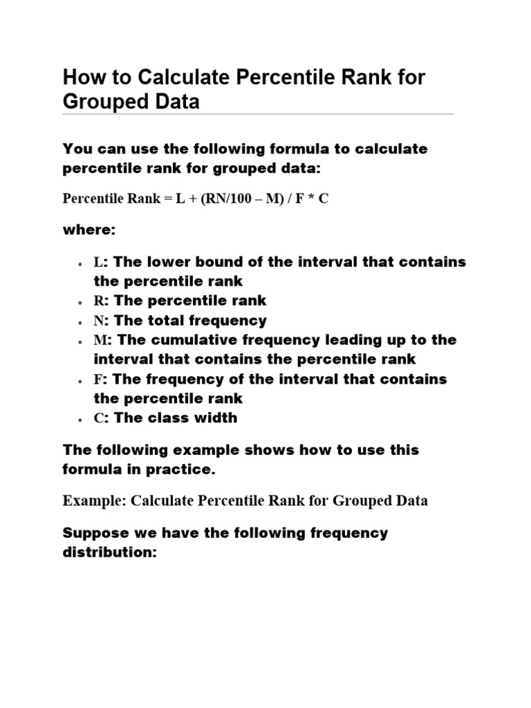 PERCENTILE FORMULA AND DEFINITION intelligence overview