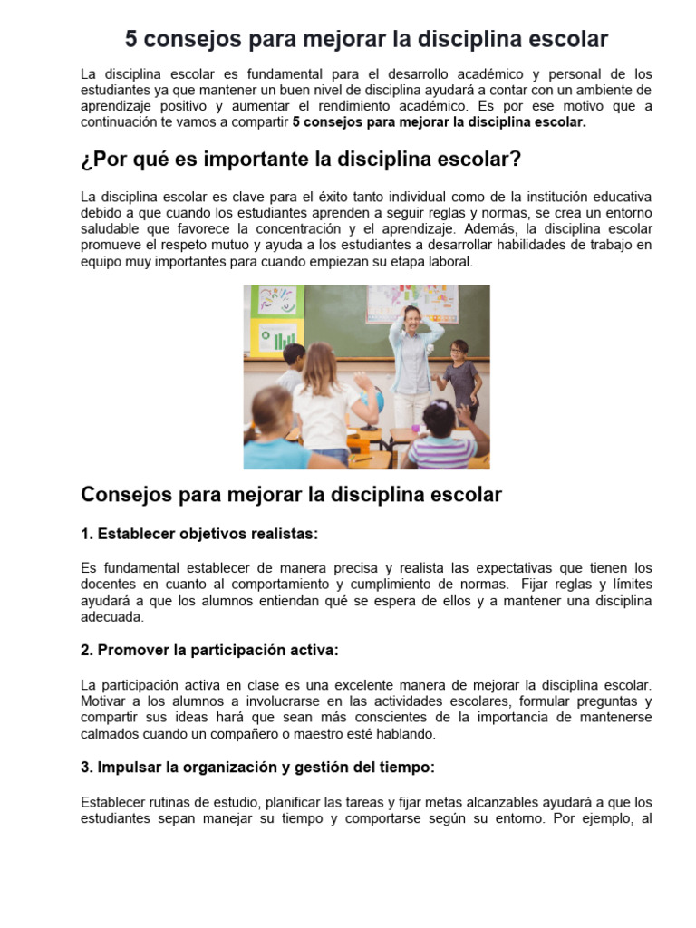 Consejos para mejorar la disciplina escolar | PDF | Disciplinas ...