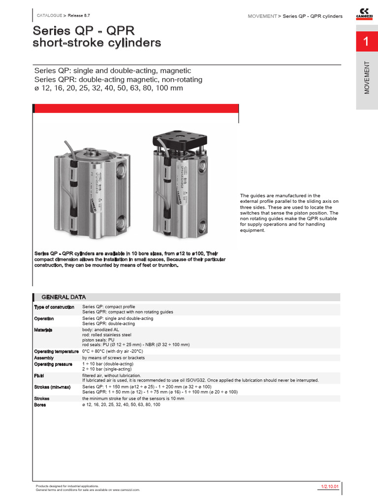 Short-Stroke Cylinders QP & QPR Overview | PDF | Piston | Mechanical ...