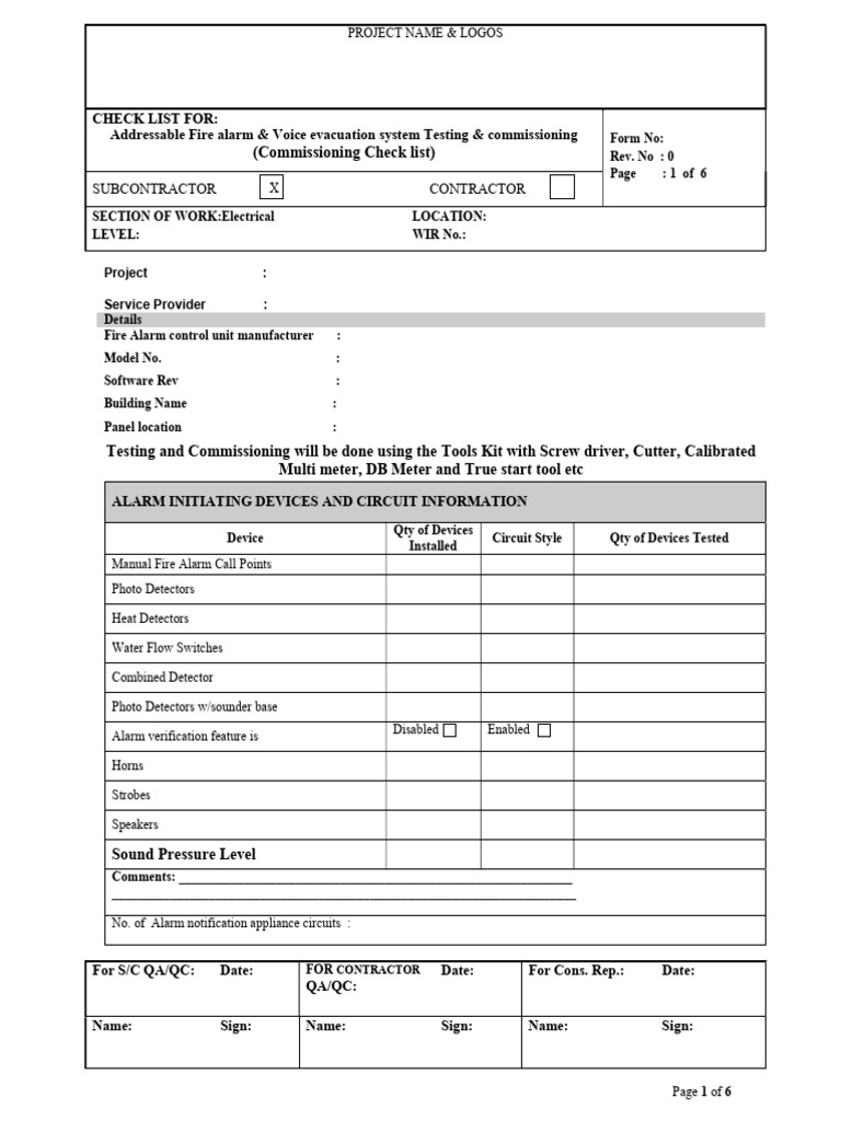Fire Alarm Testing & Commissioning Checklist | PDF | Electricity ...