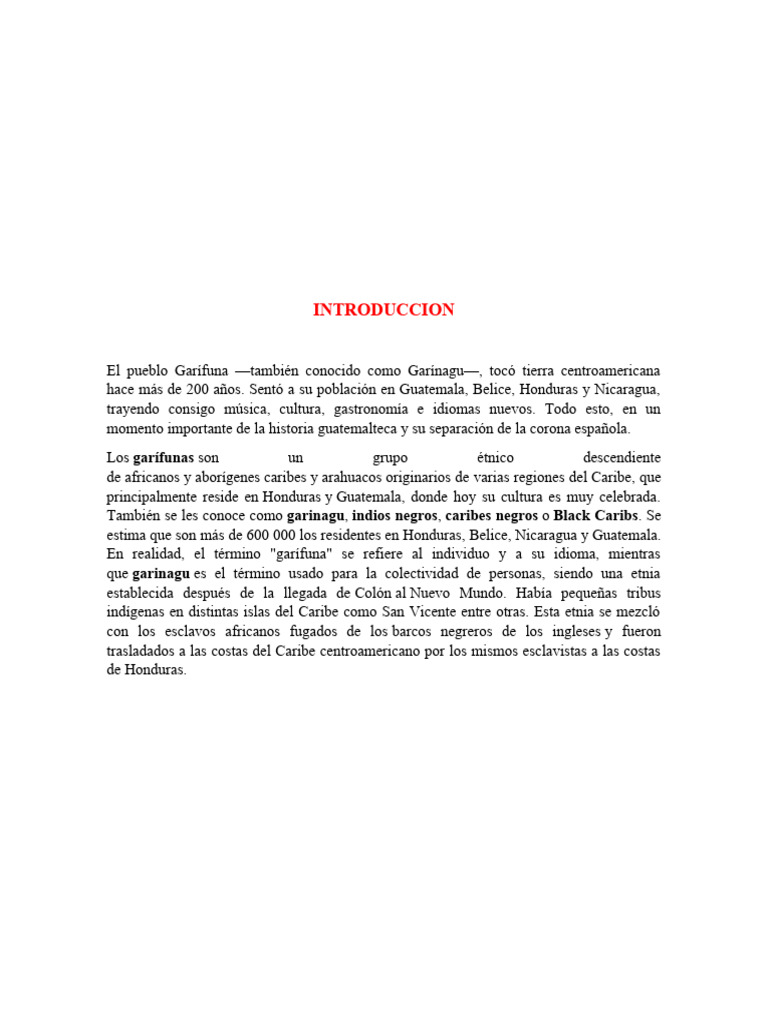 Cultura y Origen del Pueblo Garífuna | PDF | Historia