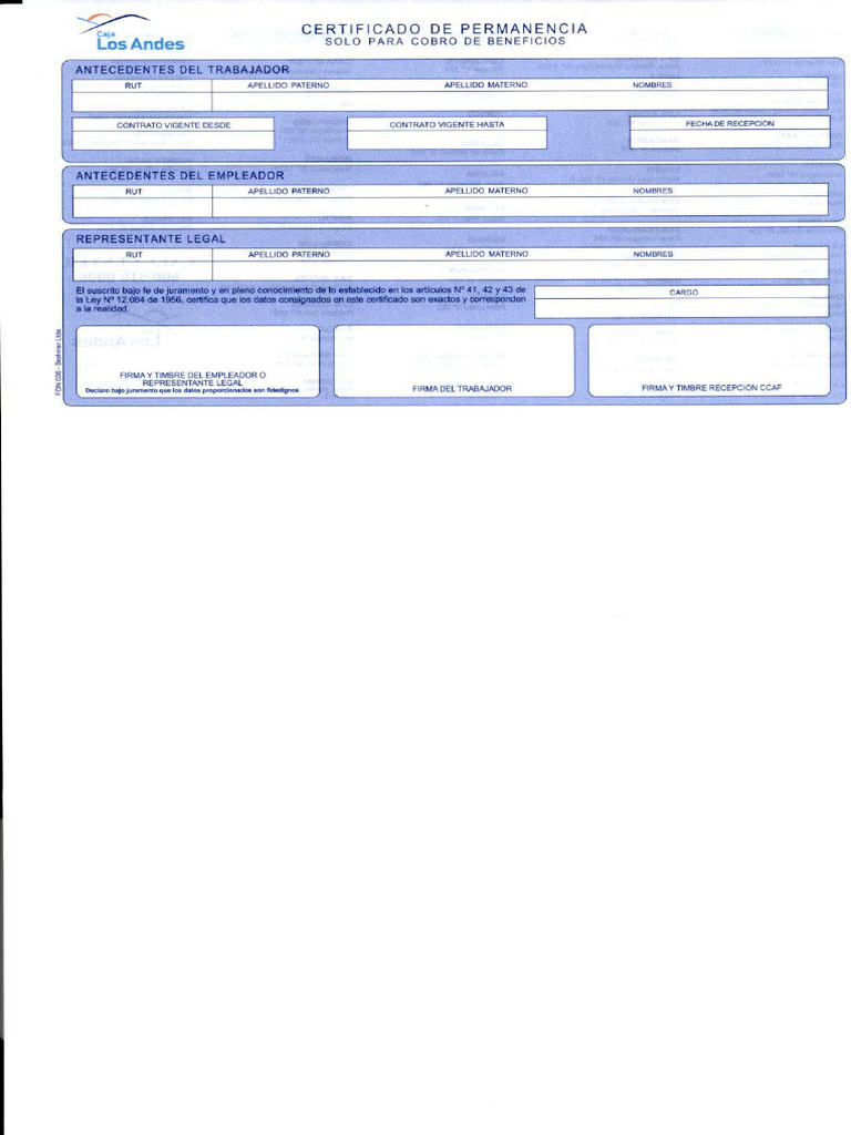 Certificado de Permanencia para Cobro de Beneficio Caja Los Andes | PDF