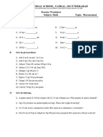 Indus Universal School, Yapral, Secunderabad: Practice Worksheet Grade V Subject: Math Topic: Measurement