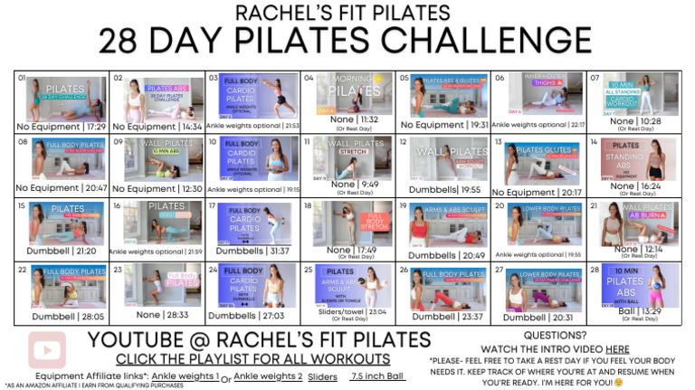 RFP 28 Day Pilates Challenge 2024 | PDF | Weight Training | Weight for Wall Pilates Challenge Free Printable