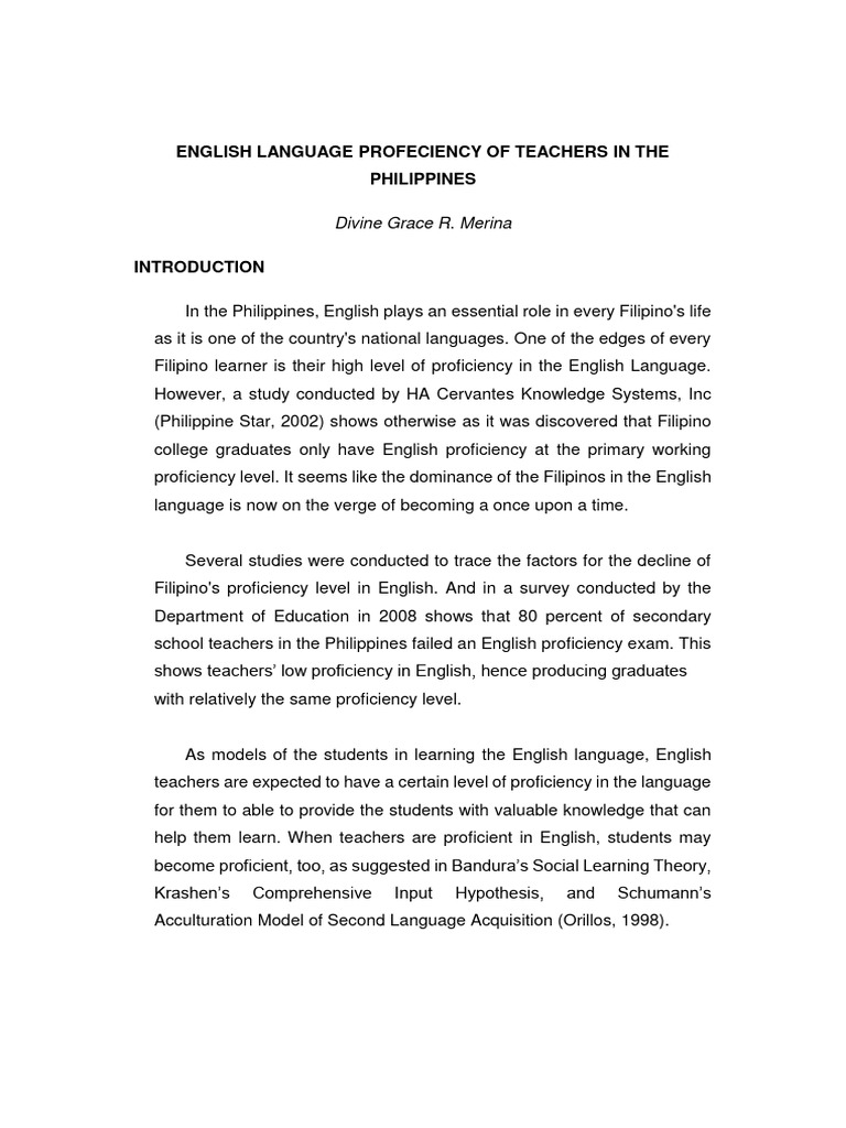 English Proficiency of Teachers in the Philippines | PDF ...