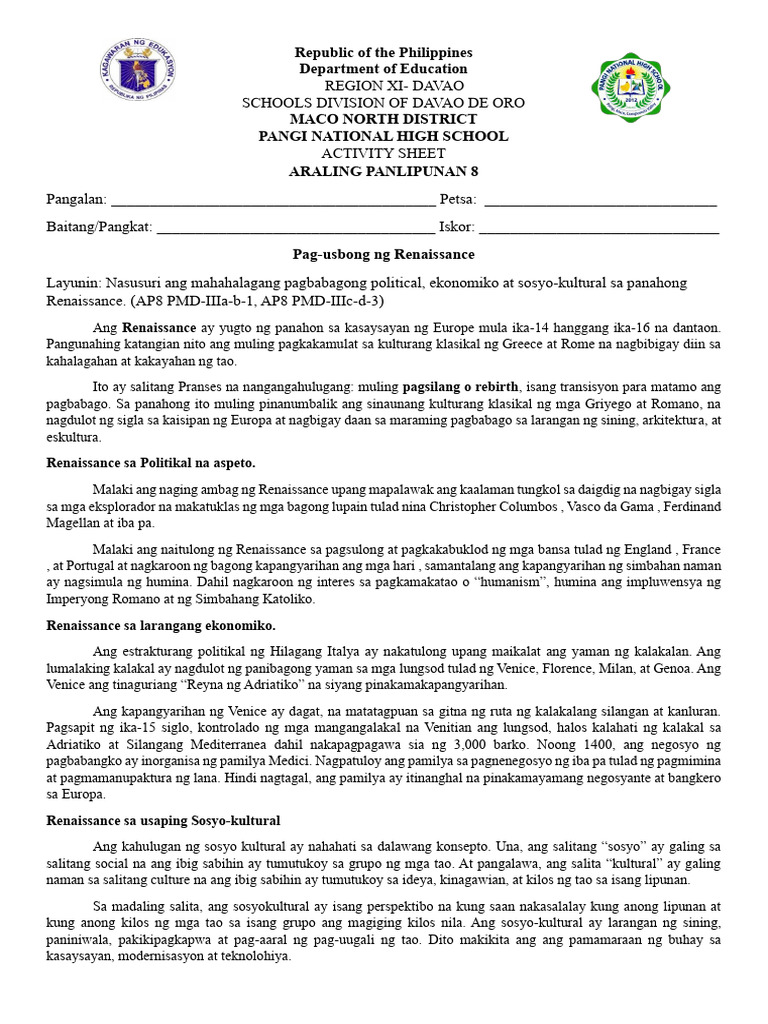 Activity Sheet Ap Q3 Pdf