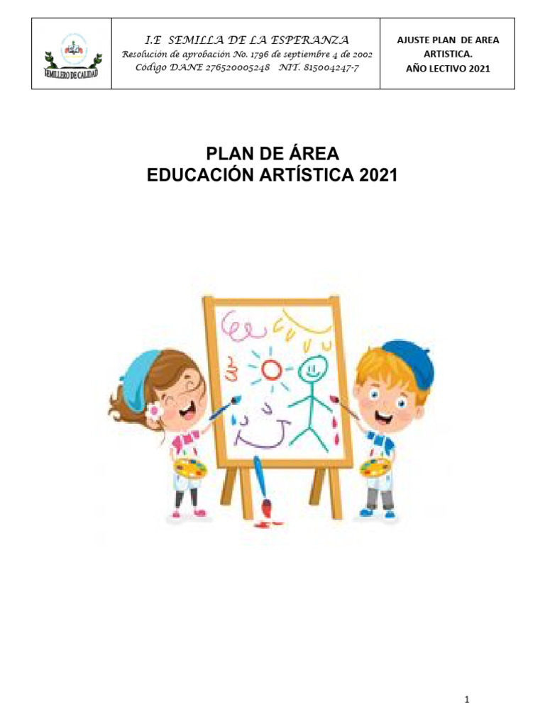 Plan de Educación Artística 2021 | PDF | Educación en artes visuales ...