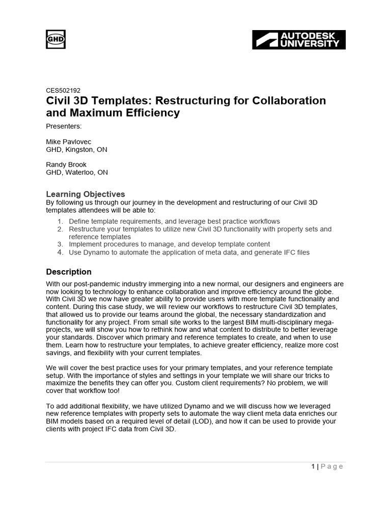 Class handout ces502192 c3d templates restructuring for collaboration