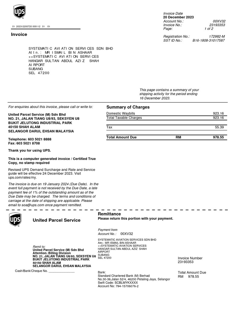 UPS Invoice for Systematic Aviation | PDF | Payments | Economies