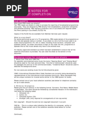 Cuesheet Notes