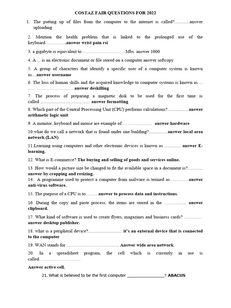 Computer Basics Quiz | PDF | Computer Network | Internet