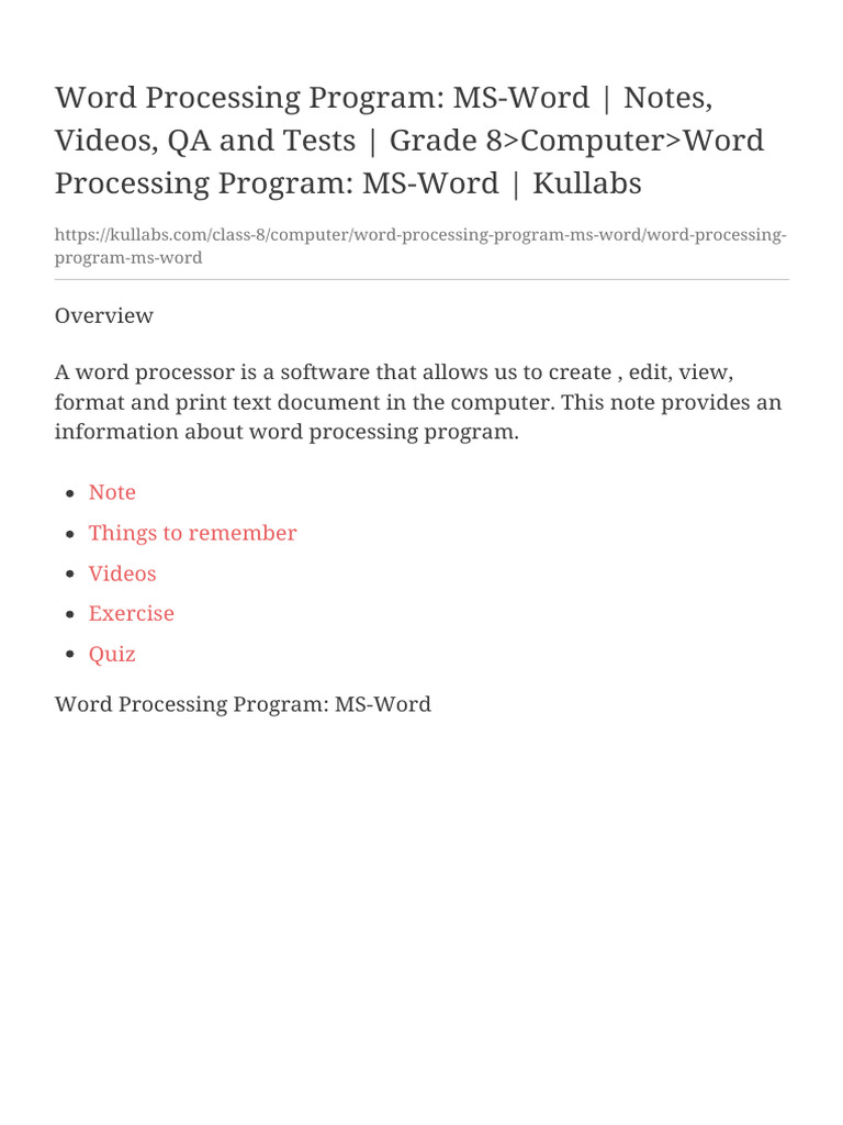 Word processing program ms word notes pdf microsoft word word